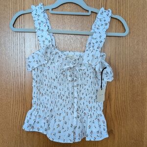 Elegant Floral Ruffle Blouse in White